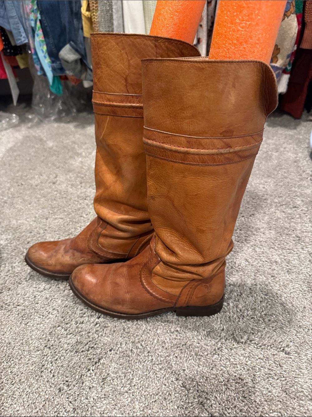 FRYE AND CO. Slouchy Leather Boots in Cognac Tan